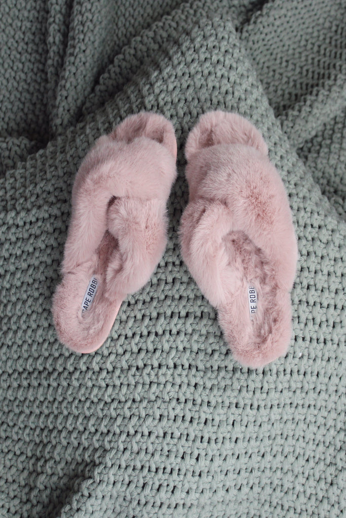 Criss-Cross Blush Fuzzy Slippers