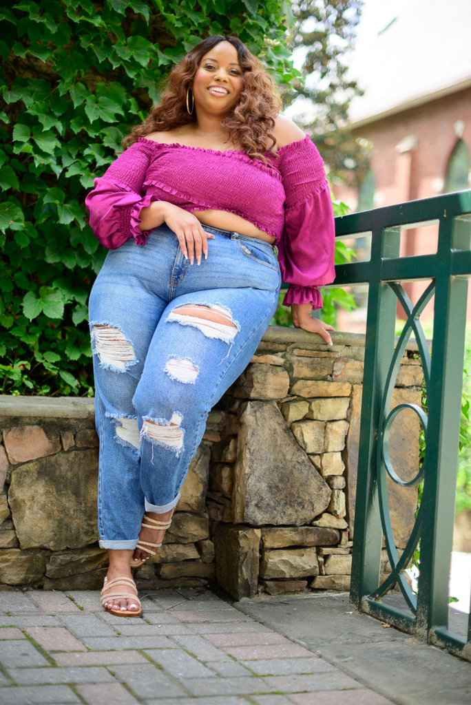 Curve Pretty in Purple Off Shoulder Crop Top The Summer North